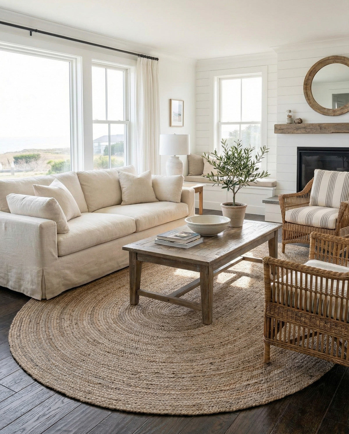 Woven Seaside Jute Collection Area Rug - Savannah (Gray) Oval Gray  lifestyle 58