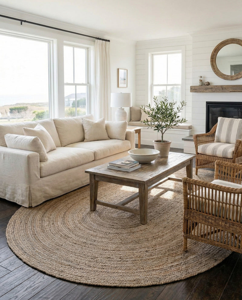 Woven Seaside Jute Collection Area Rug - Savannah (Gray) Oval Gray  lifestyle 58