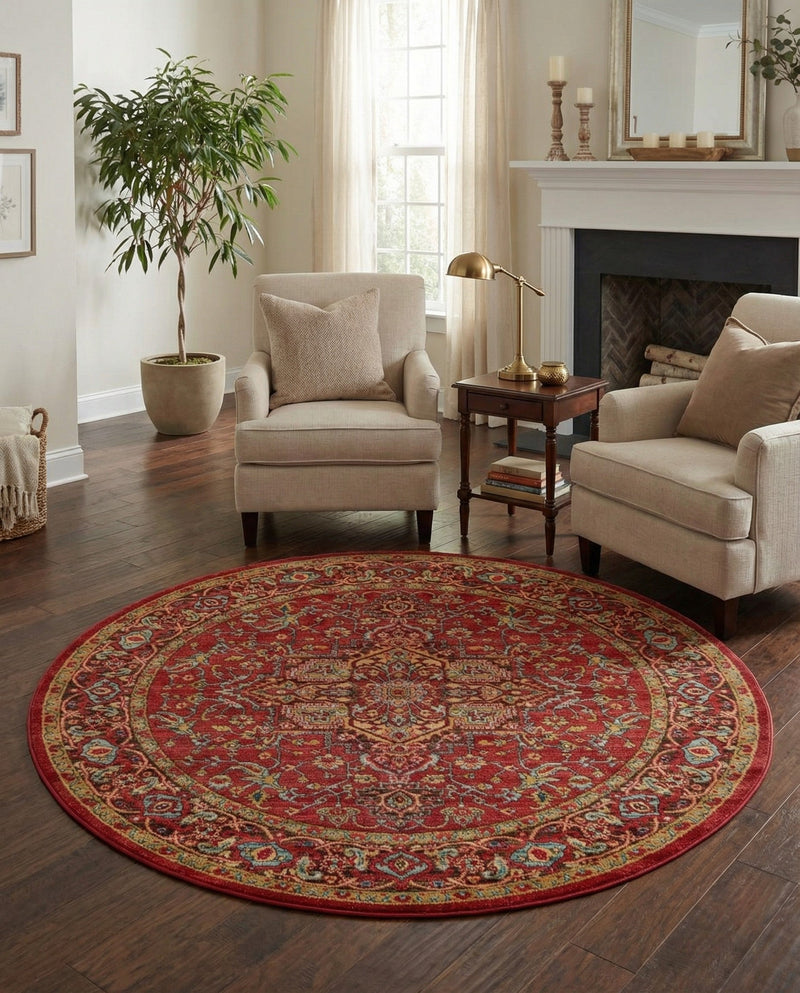 Persian Elegance Collection Area Rug -  Khorasan Round Red  lifestyle 29