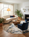 Jewel Oasis Collection Area Rug -  Opaline Round White Navy  lifestyle 46
