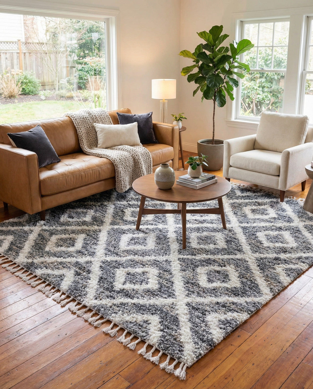 Cozy Cove Shag Collection Area Rug -  Dunes Square Gray  lifestyle 123
