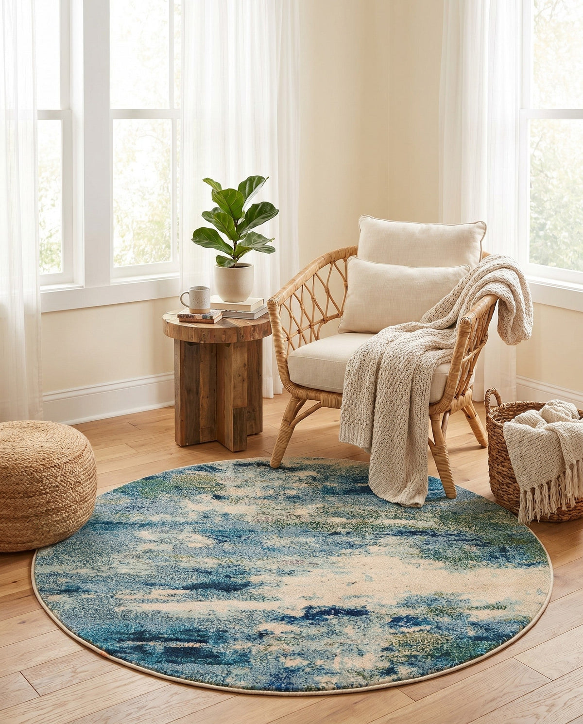 Chromatic Oasis Collection Area Rug -  Serene Round Light Blue  lifestyle 122