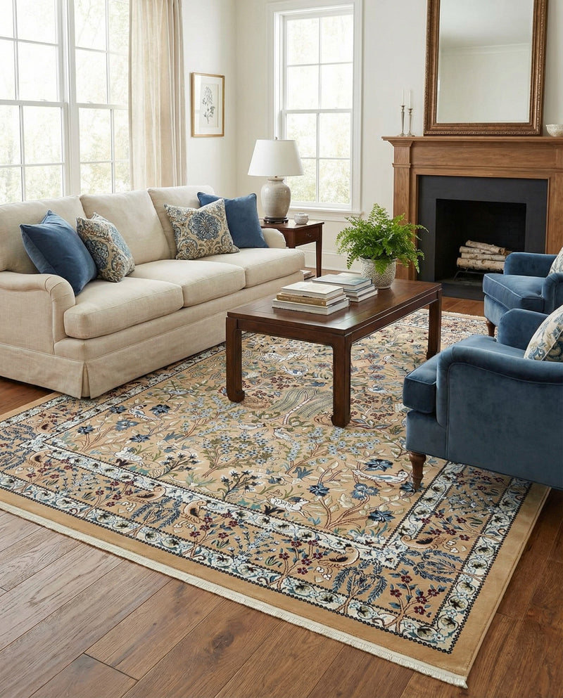Persian Elegance Collection Area Rug -  Kerman (Beige) Rectangle Beige  lifestyle 15