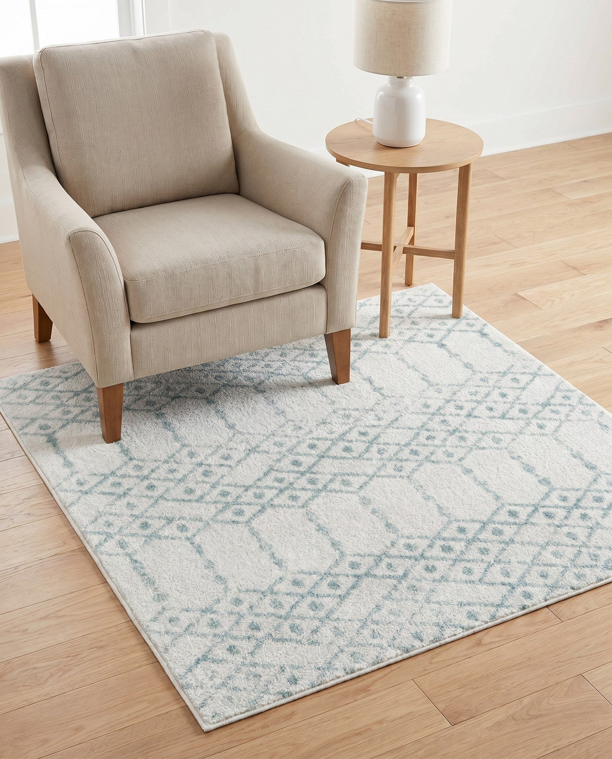 Marrakesh Lattice Collection Area Rug - Casablanca (Ivory Aqua) Square Ivory Aqua  lifestyle 83