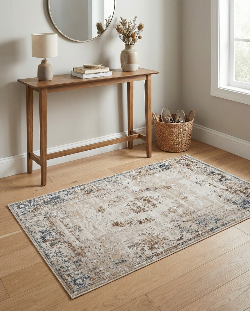 Coastal Manor Collection Area Rug -  Pierpoint Rectangle Blue Cream  lifestyle 27