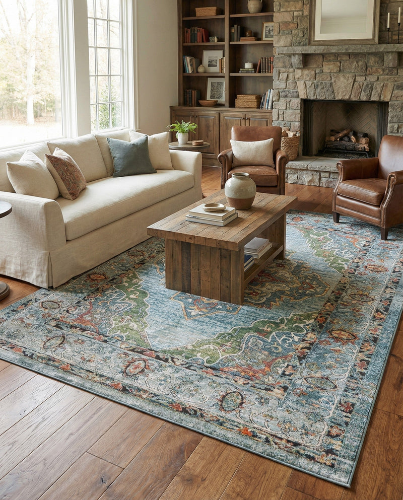 Savannah Soiree Collection Area Rug - Serengeti (Blue) Rectangle Blue  lifestyle 7