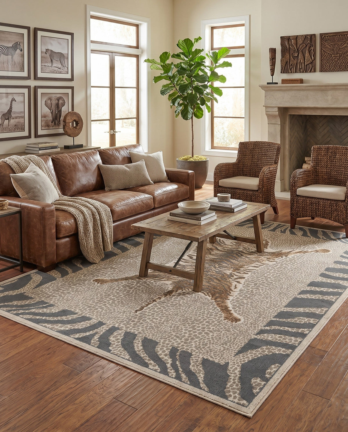 Savannah Sojourn Collection Area Rug -  Masai Rectangle Ivory and Gray  lifestyle 20
