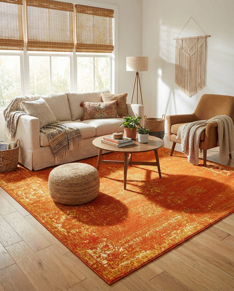 Riviera Elegance Collection Area Rug - Antibes (Orange) Square Orange  lifestyle 77