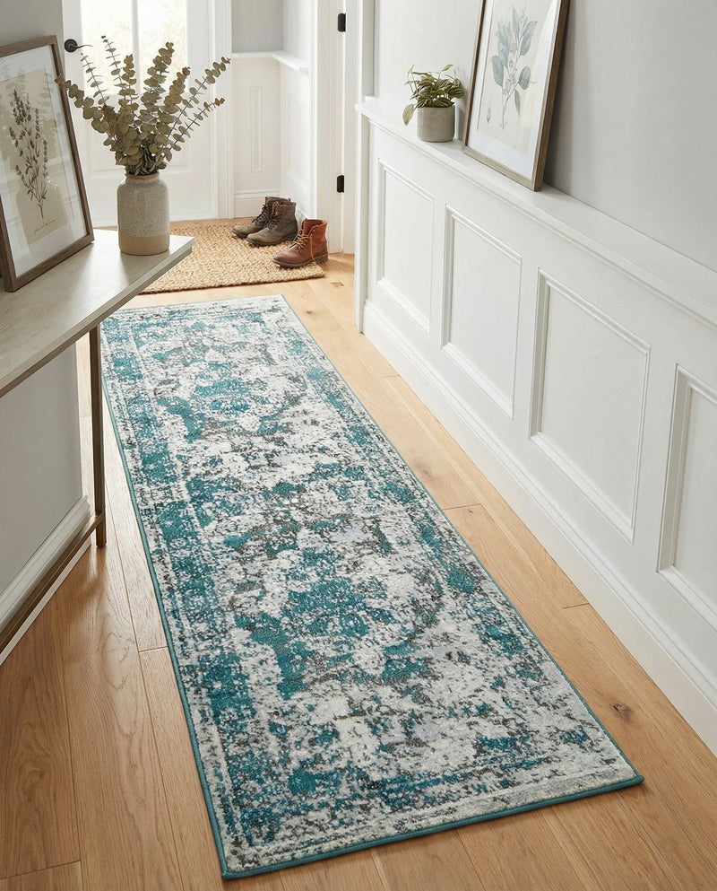 Riviera Elegance Collection Area Rug -  Menton (Turquoise) Runner Turquoise  lifestyle 67