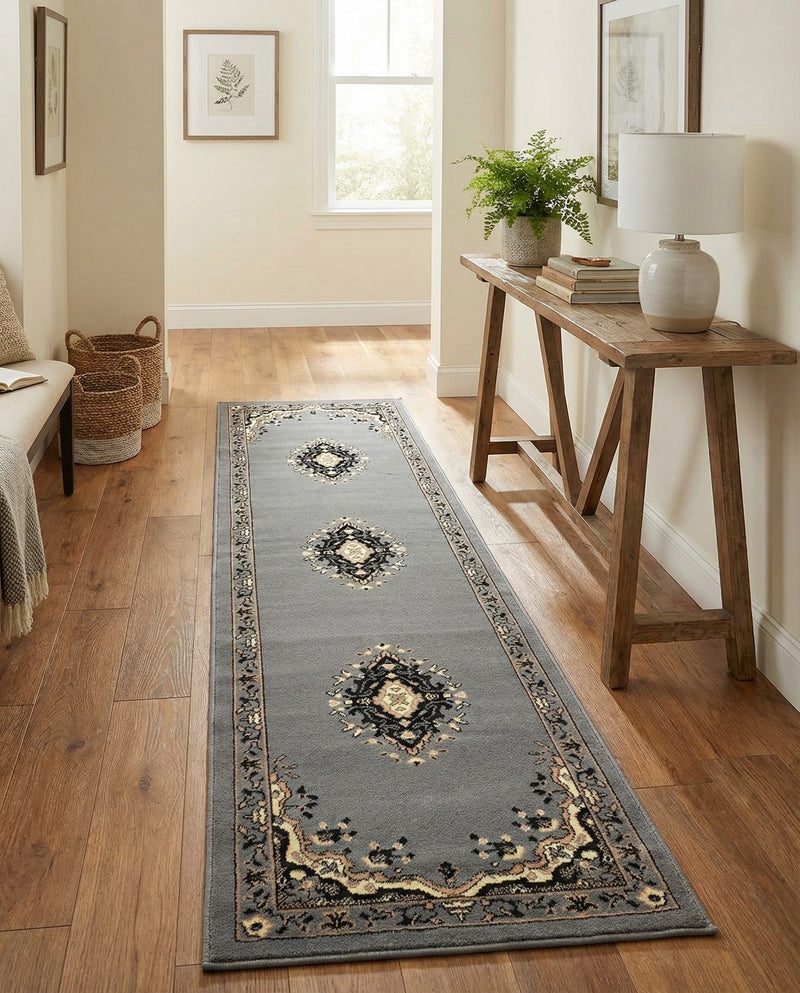 Tabriz Tapestry Collection Area Rug - Azerbaijan (Gray) Runner Gray  lifestyle 35