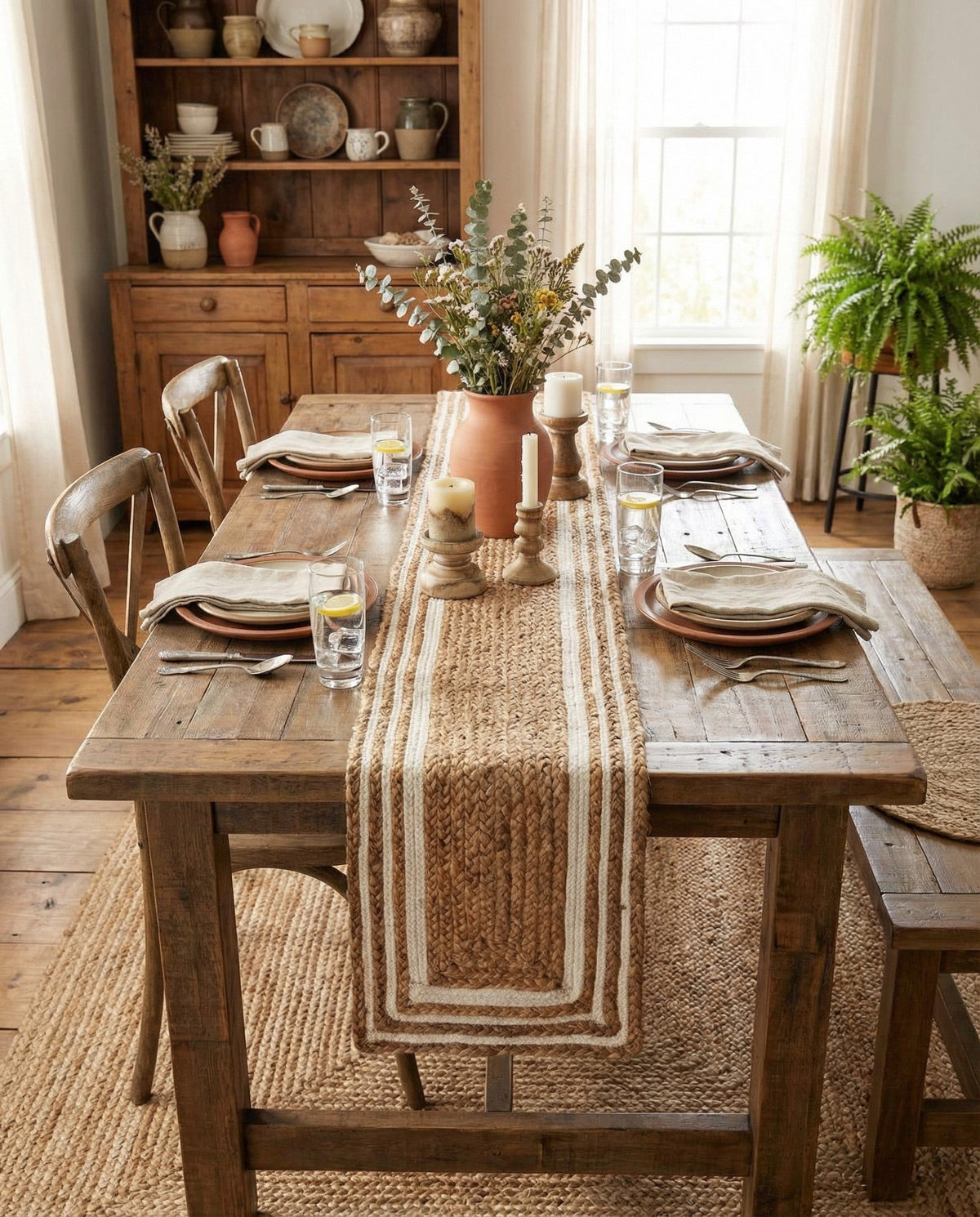 Woven Seaside Jute Collection Area Rug - Nantucket Table Runner Natural and White  lifestyle 65
