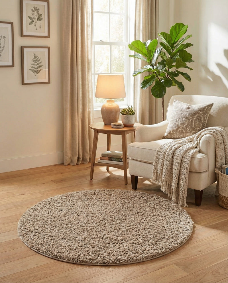Plush Oasis Collection Area Rug - Serenity (Taupe) Round Taupe  lifestyle 38