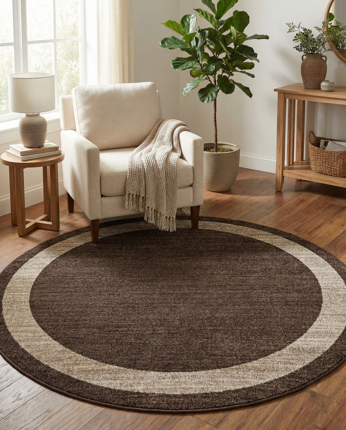 Studio Haven Collection Area Rug -  Alcove (Brown) Round Brown  lifestyle 30