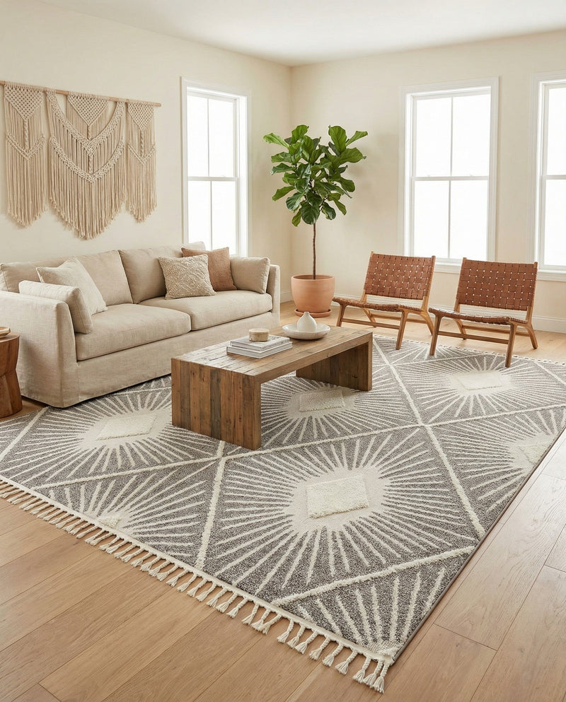 Sahara Chic Collection Area Rug - Marrakech Rectangle Gray Ivory  lifestyle 19