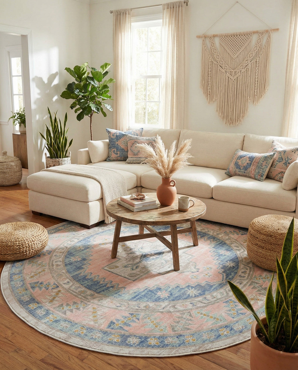 Savannah Series Collection Area Rug -  Augusta (French Blue) Round French Blue  lifestyle 95