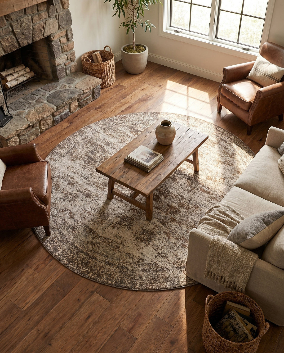 Gobi Sands Collection Area Rug -  Badain Round Cream  lifestyle 97