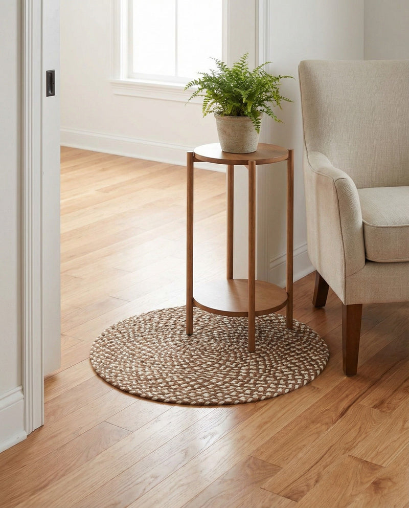 Highland Woven Jute Collection Area Rug - Glenmore (Light Brown) Round Light Brown  lifestyle 42