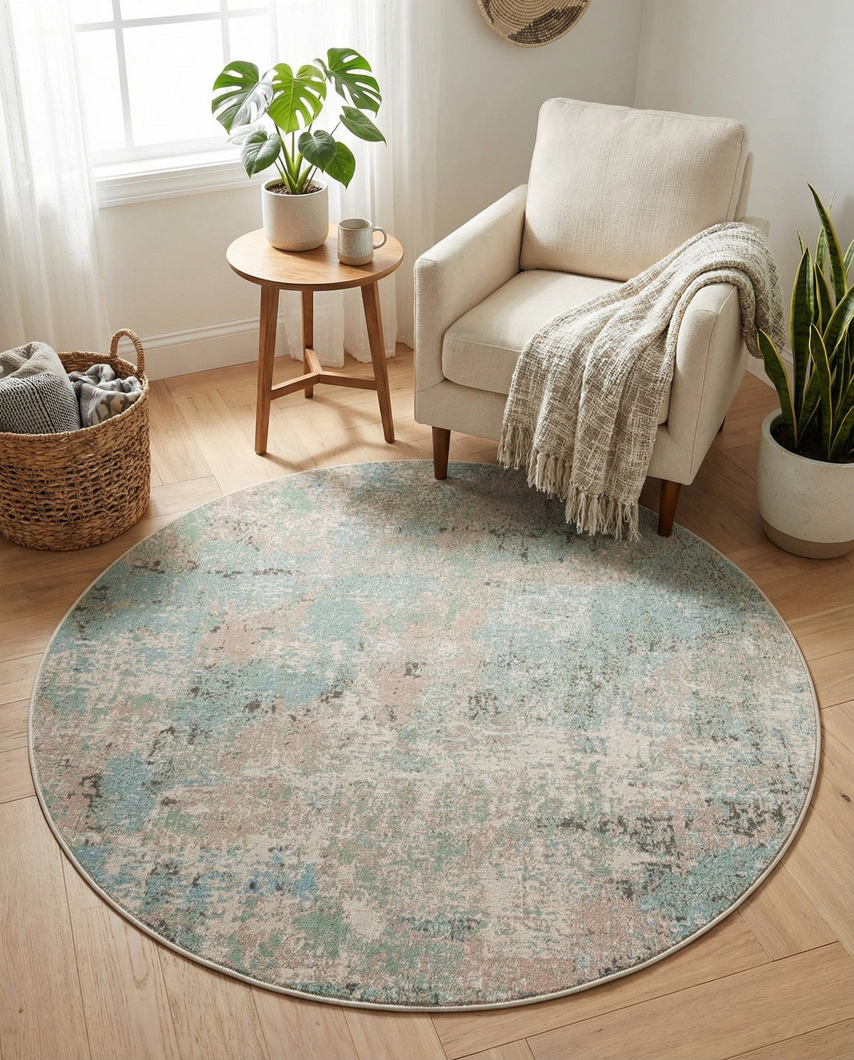 Lagoon Oasis Collection Area Rug -  Seagrass Round Teal  lifestyle 126