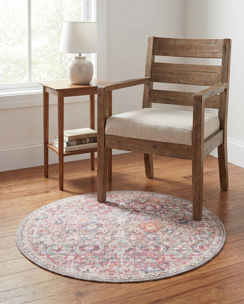 Vintage Memories Collection Area Rug -  Flashback Round Ivory and Pink  lifestyle 36