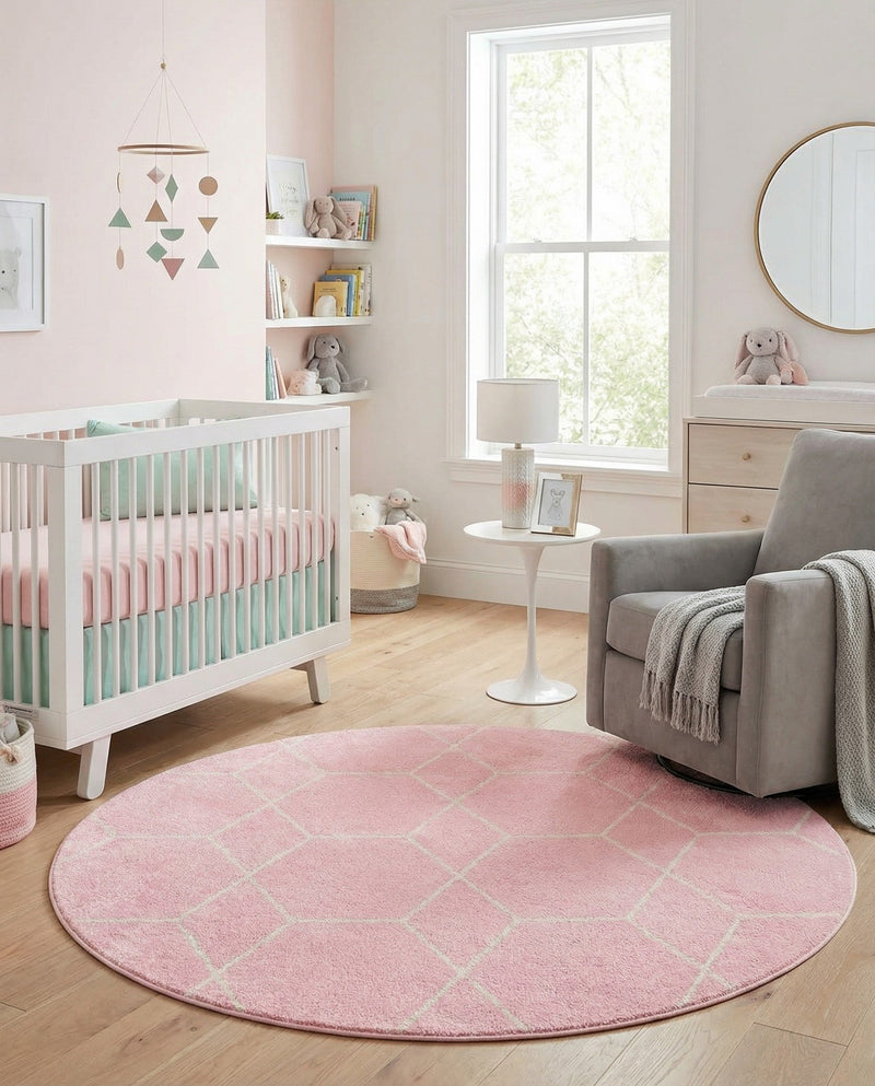 Trellis Mosaic Collection Area Rug - Arborville (Light Pink) Round Light Pink  lifestyle 54