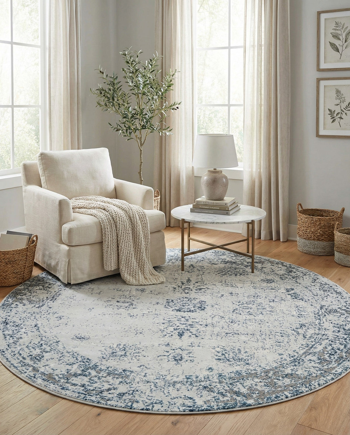 Riviera Elegance Collection Area Rug - Antibes (Light Blue) Round Light Blue  lifestyle 115