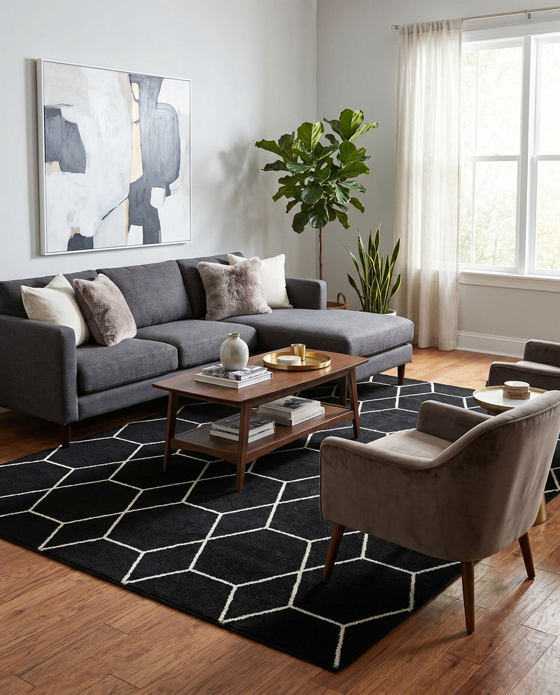 Trellis Mosaic Collection Area Rug - Arborville (Black) Rectangle Black  lifestyle 21
