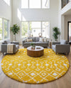 Berber Lattice Shag Collection Area Rug - Atlas (Yellow) Round Yellow  lifestyle 41