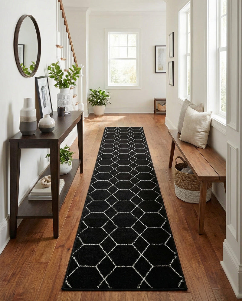 Trellis Mosaic Collection Area Rug - Arborville (Black) Runner Black  lifestyle 31