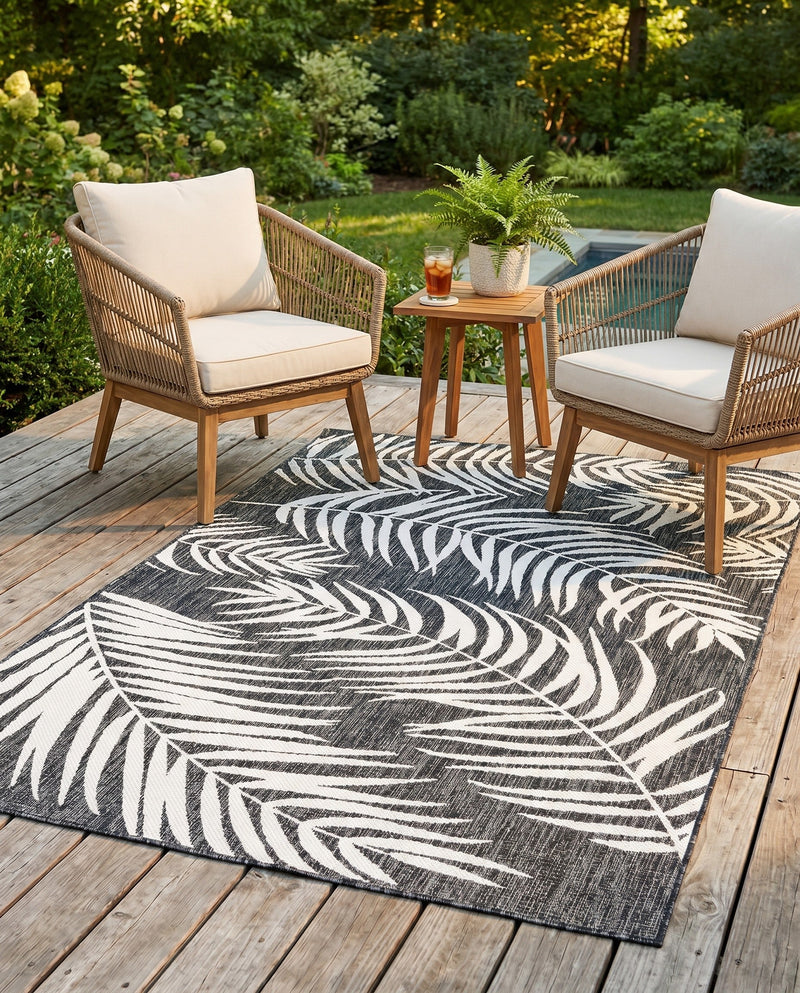 Seaside Blooms Collection Area Rug - Verdure (Charcoal) Rectangle Charcoal  lifestyle 18