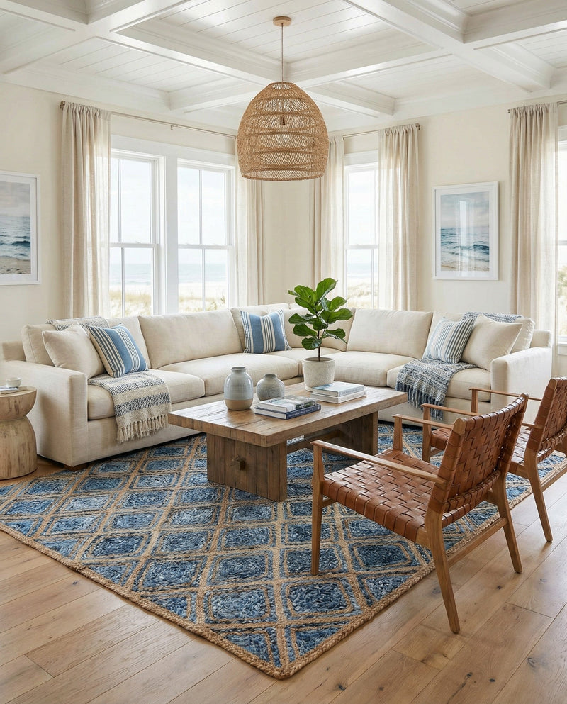 Woven Seaside Jute Collection Area Rug - Marina Rectangle Blue  lifestyle 16