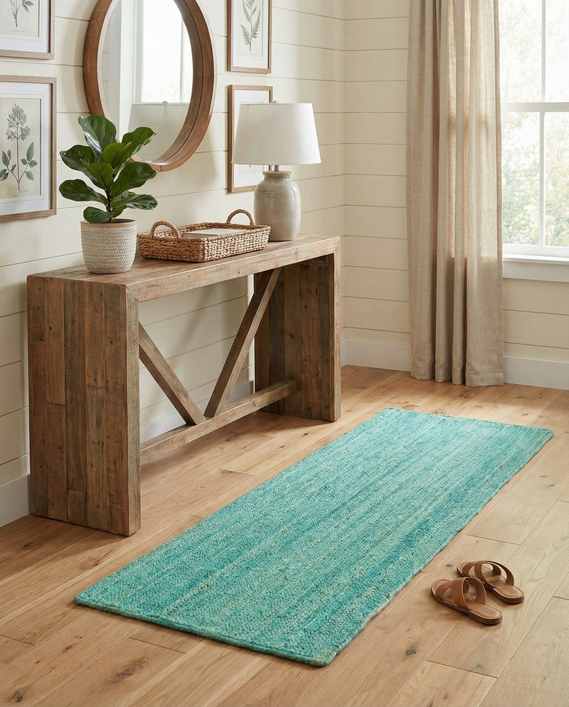 Woven Seaside Jute Collection Area Rug - Savannah (Turquoise) Runner Turquoise  lifestyle 53
