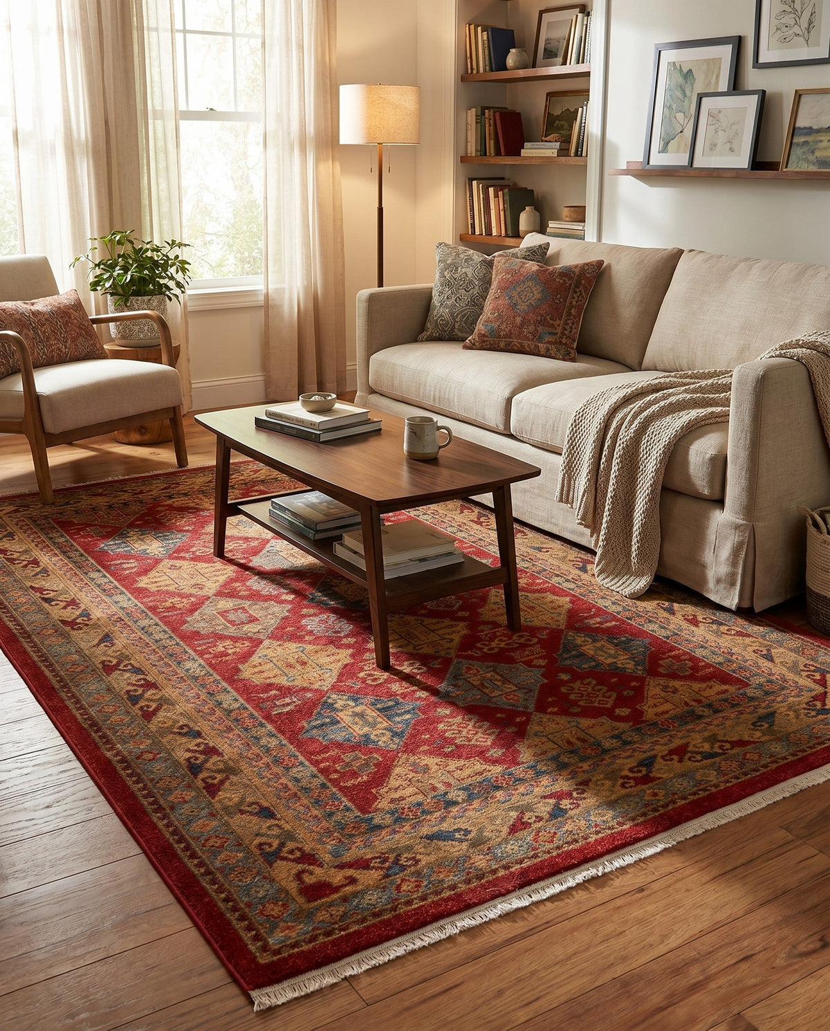 Persian Elegance Collection Area Rug -  Tabriz Rectangle Red  lifestyle 16
