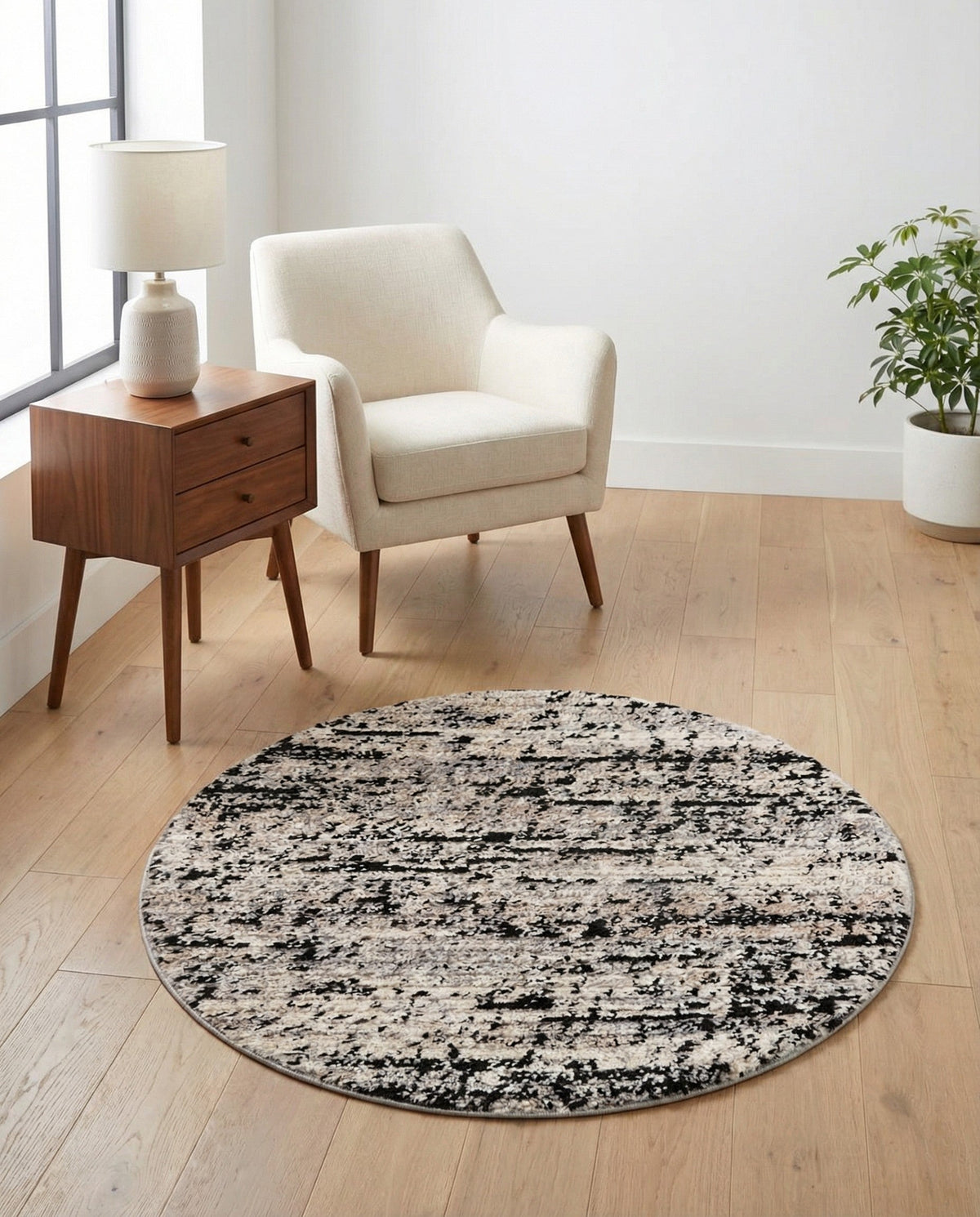 Santa Fe Trails Collection Area Rug -  Chaparral Round Gray  lifestyle 112