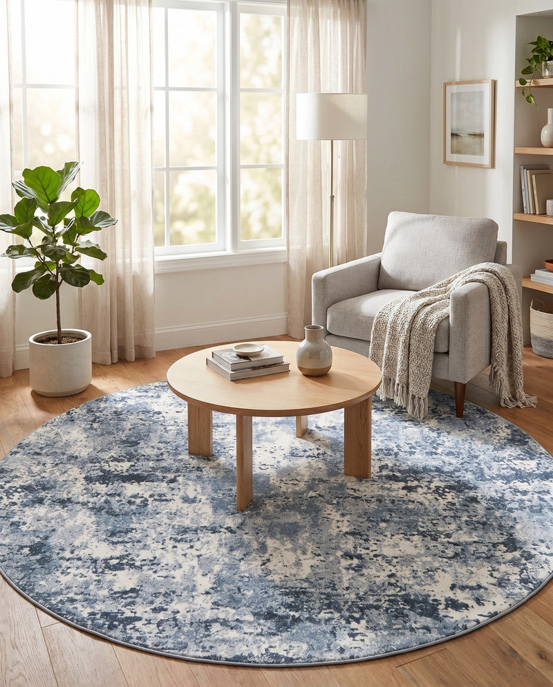 Luminara Sands Collection Area Rug - Elysium (Vintage Blue) Round Vintage Blue  lifestyle 38