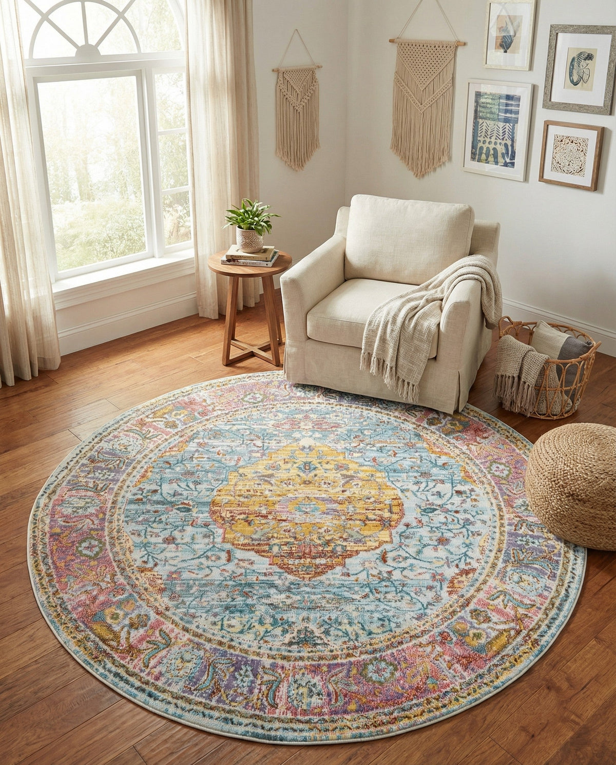 Caribbean Breeze Collection Area Rug -  Vieques Round Light Blue  lifestyle 190