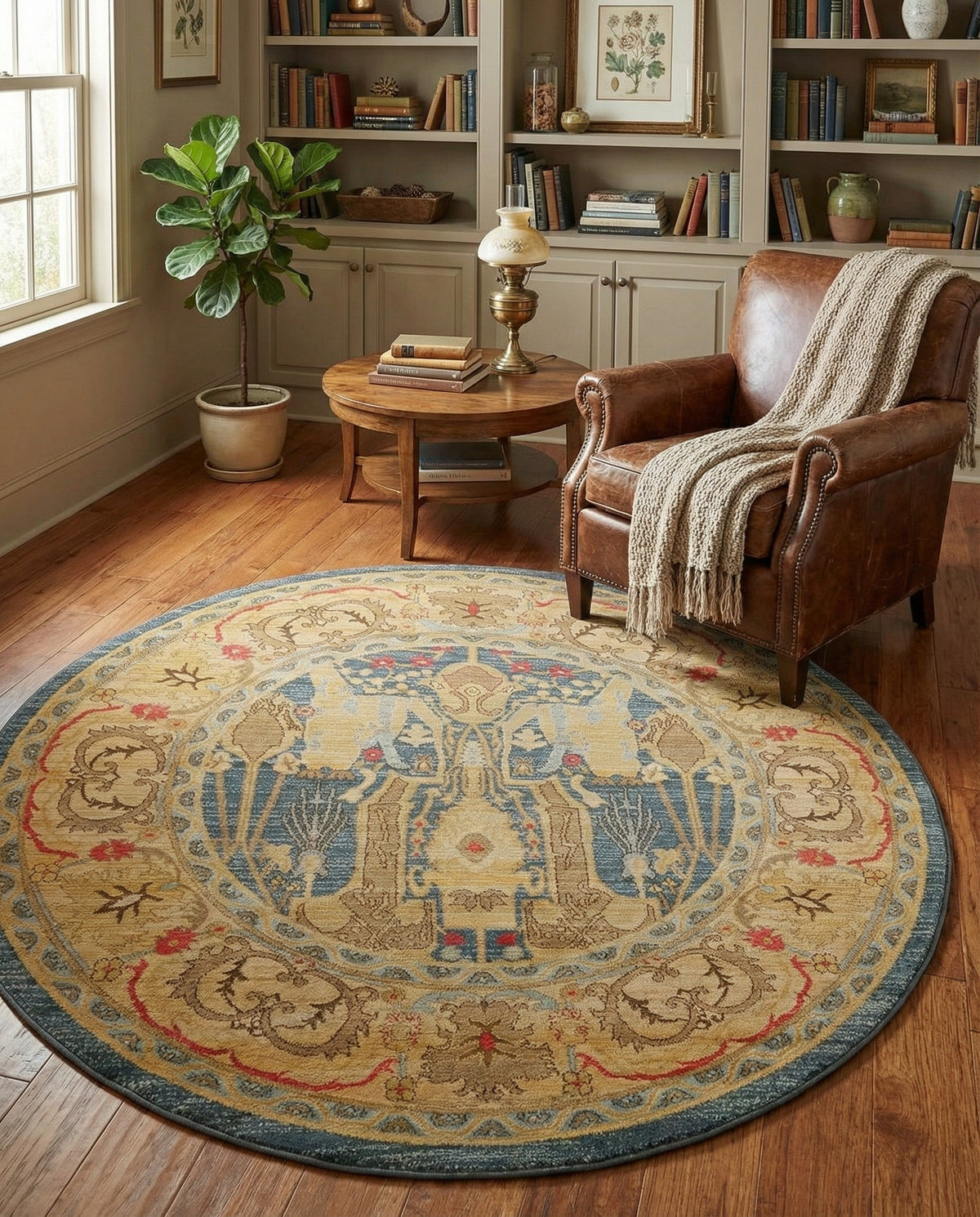 Persian Elegance Collection Area Rug -  Khorramabad Round Navy Blue  lifestyle 39