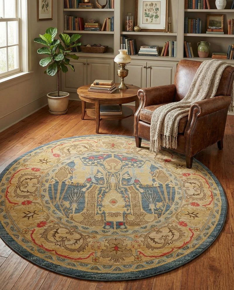 Persian Elegance Collection Area Rug -  Khorramabad Round Navy Blue  lifestyle 39