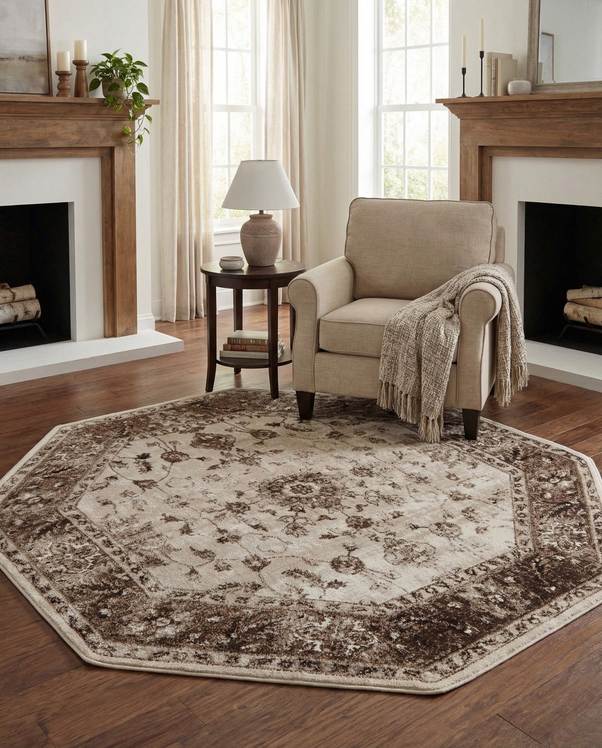 Andes Summit Collection Area Rug -  Aconcagua Octagon Cream  lifestyle 120
