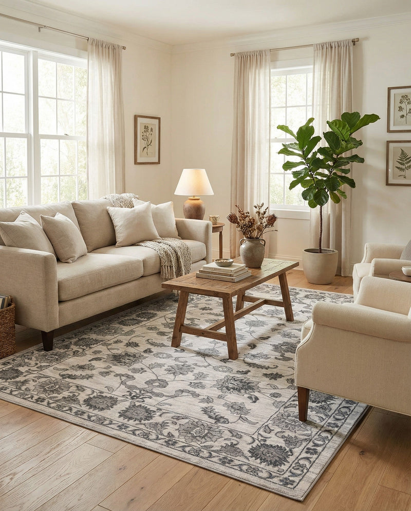 Charleston Elegance Collection Area Rug -  Seaport (white Gray) Rectangle white Gray  lifestyle 6