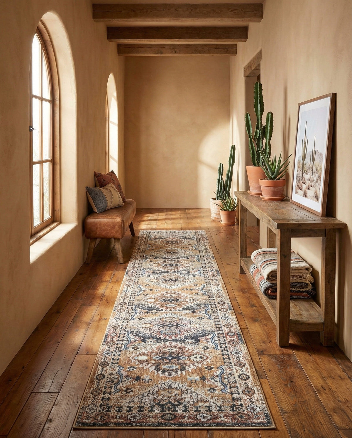 Desert Modern Eco Rug Series Collection Area Rug -  Navajo Runner Khaki Gray  lifestyle 87
