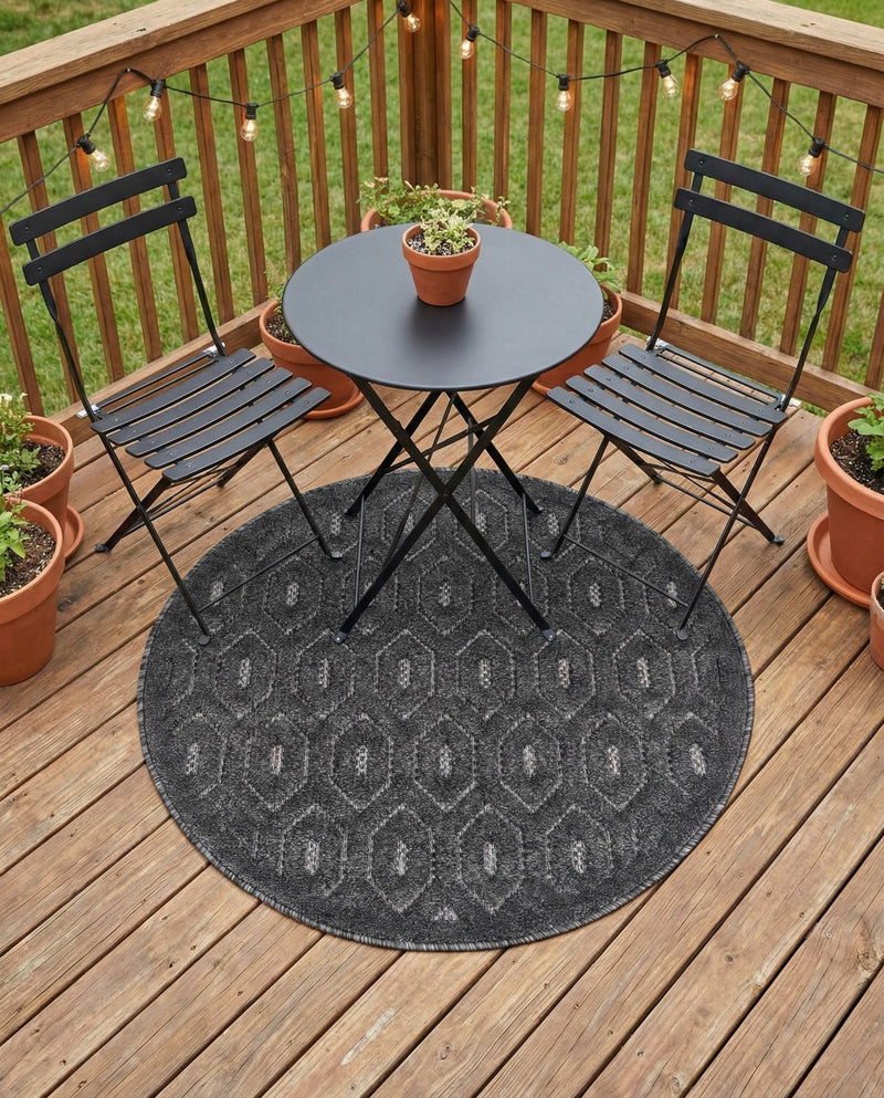 Garden Lattice Charm Collection Area Rug - Arbor (Charcoal) Round Charcoal  lifestyle 55