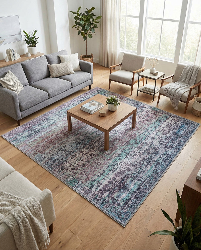 Baroque Era Collection Area Rug - Versailles (Blue Green) Square Blue Green  lifestyle 61