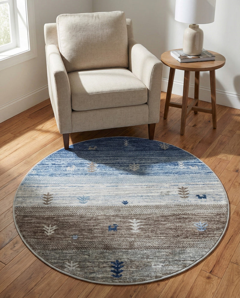 Zagros Shades Collection Area Rug -  Sisakht Round Blue Gray  lifestyle 52