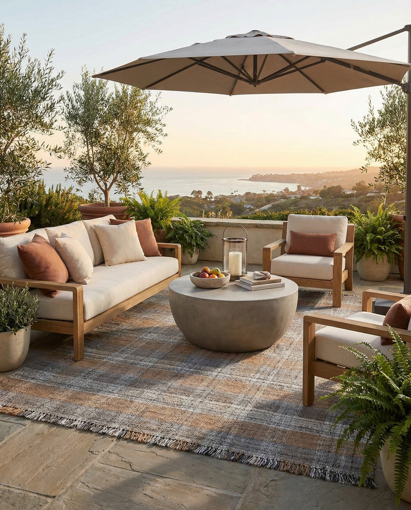 Sustainable Grid Indoor-Outdoor Oasis Collection Area Rug - Savannah Rectangle Desert Gray  lifestyle 77