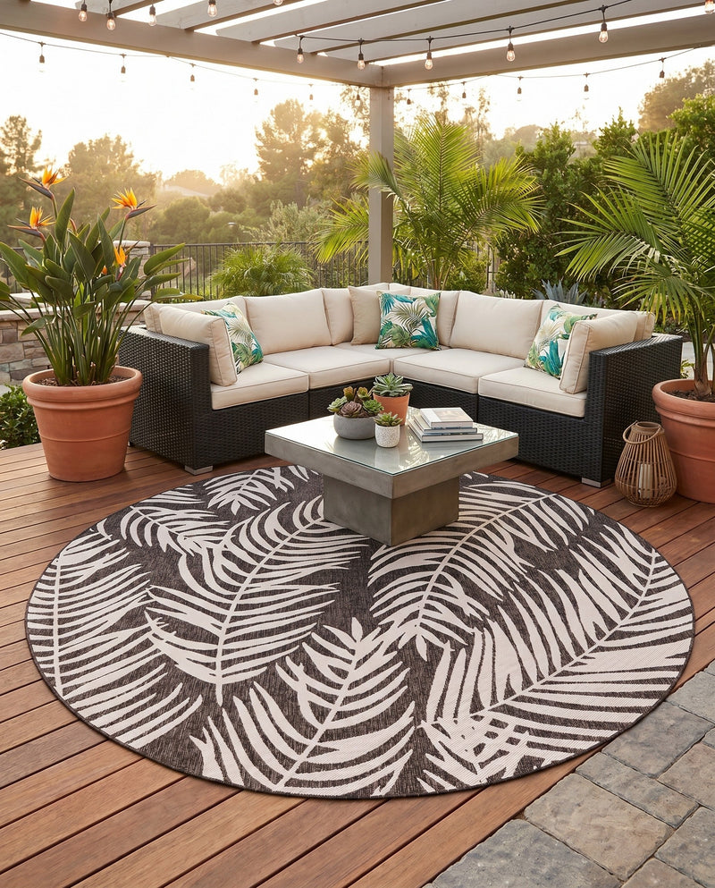 Seaside Blooms Collection Area Rug - Verdure (Charcoal) Round Charcoal  lifestyle 63