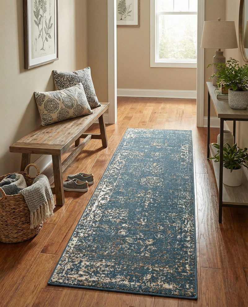 Riviera Elegance Collection Area Rug - Antibes (Blue) Runner Blue  lifestyle 74