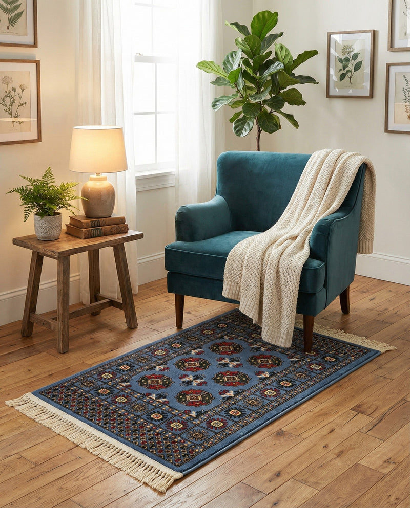 Samarkand Elegance Collection Area Rug -  Margilan (Blue) Rectangle Blue  lifestyle 11