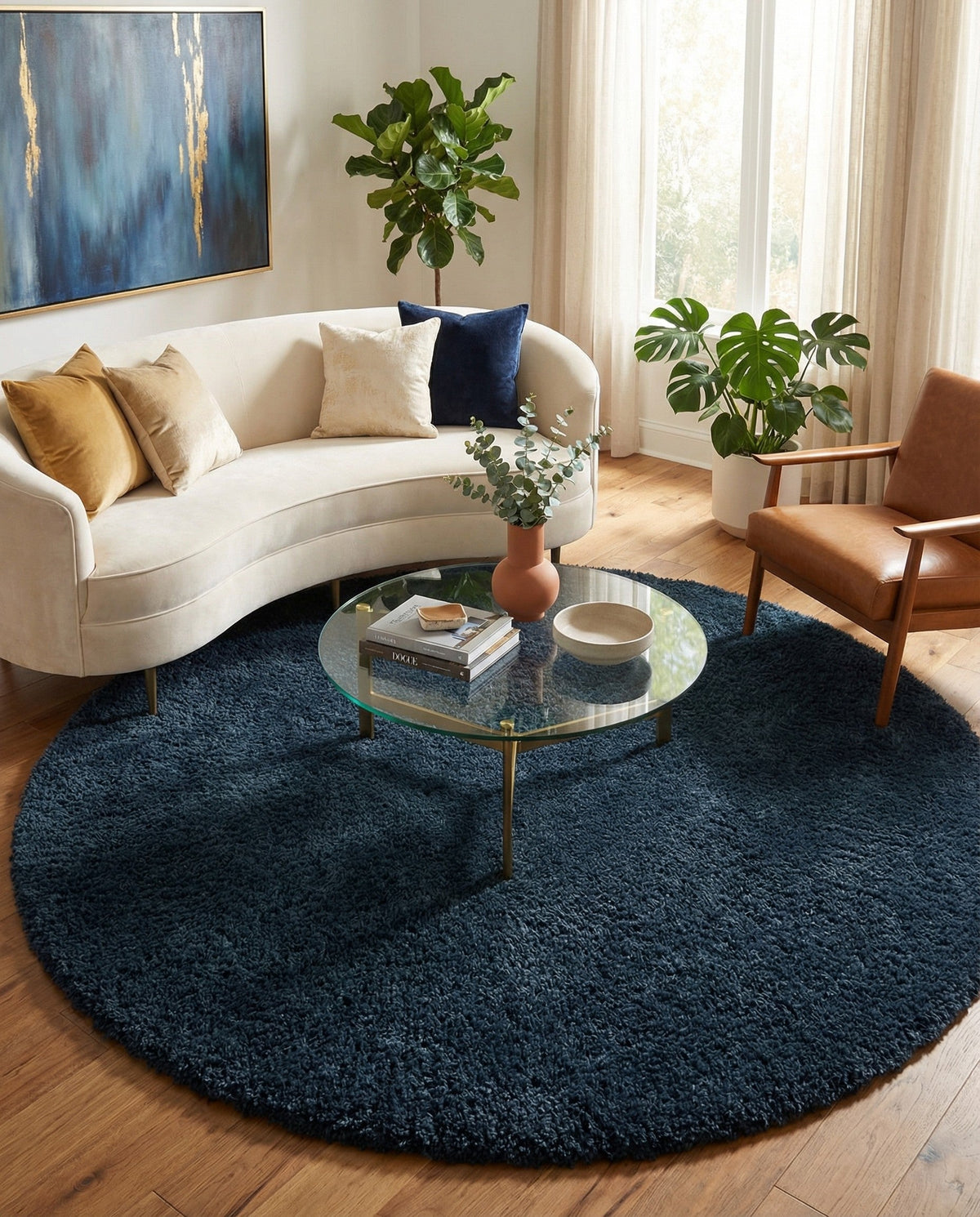 Eternal Plush Oasis Collection Area Rug -  Tranquility (Cobalt) Round Cobalt  lifestyle 32