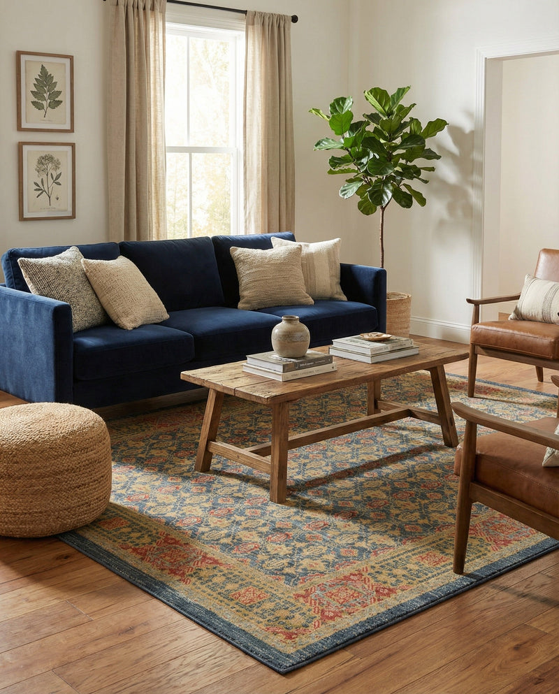 Ottoman Elegance Collection Area Rug -  Pamukkale Rectangle Navy Blue  lifestyle 14