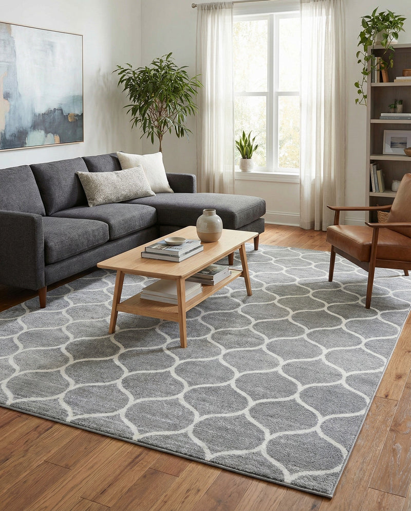 Trellis Mosaic Collection Area Rug -  Pergolatown (Light Gray) Rectangle Light Gray  lifestyle 13